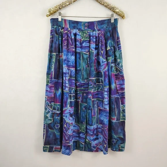 Vintage 90s Penbrooke Lane Geometric Plus Size Midi Skirt Womens Purple sz 16 - Picture 1 of 5